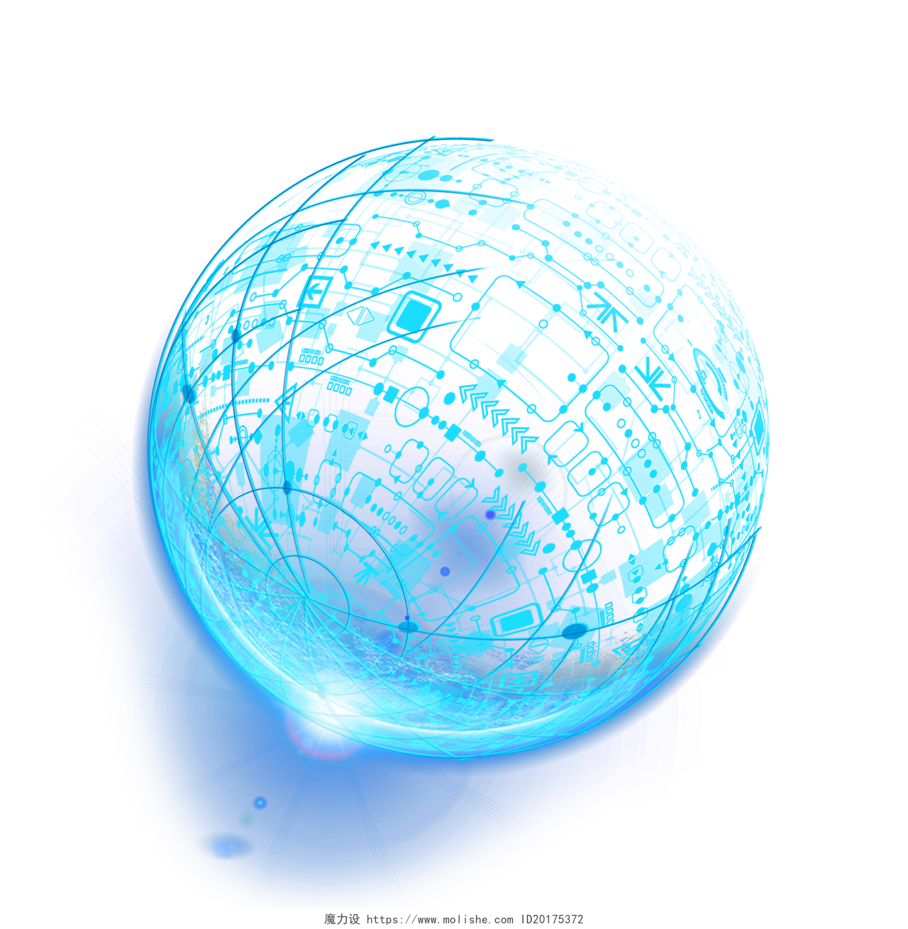 蓝色科技交互线条球体地球插画素材